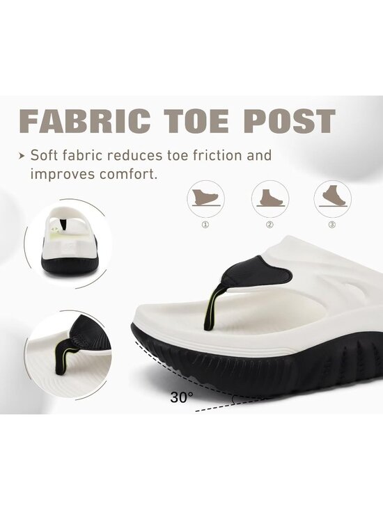 Men\'s Black White Orthopaedic Foot bed Flip Flops Fabric Toe Post Beach Sandals